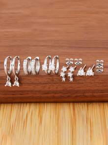 10pcs Stainless Steel Crystal Earring Set, Suitable For Cartilage Helix Ear Piercing, Fashionable Elegant Gift For Women Party - Silver - View 2