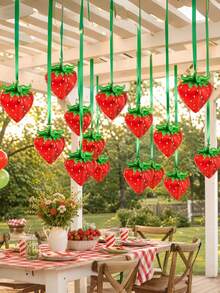 10pcs Strawberry Foil Balloons Bulk Pack, 4D Metallic Giant Balloons With Ribbon And Bow, Suitable For Ceiling Holiday Decoration, Summer Strawberry Theme - Multicolor - View 4