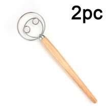 1/2pcs Dough Whisk, Egg Beater With Dough Scraper, Made Of High-Quality Stainless Steel With Ergonomic Wooden Handle, Perfect For Making Sourdough, Pizza Dough And Pastries - Model B - View 13