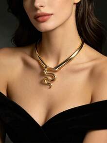 1pc Fashionable Elegant V-Shaped Snake Choker Necklace Suitable For Daily Wear And Party - Gold - View 2