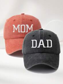 2件組「Dad & Mom」印花棒球帽，復古水洗尖頂帽，中性可調節輕量防曬帽，度假禮物，父母理想選擇，卡車司機帽女款棒球帽女帽寬邊帽 - A - 查看 20