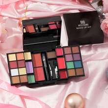 Cosmetics Set 16-Color Eyeshadow Palette, Lip Gloss, Contour Cream, Blush, Eyebrow Powder, Black Eyebrow Pencil, Brush Combination Set - Black - View 7