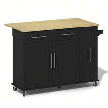 Flieks Kitchen Island With Drop Leaf, Storage Trolley With 3-Tier Pull-Out Cabinet Organizer, Internal Storage Rack, Rolling Cart With Towel Holder & 2 Drawers For Dining Room - Black - View 10