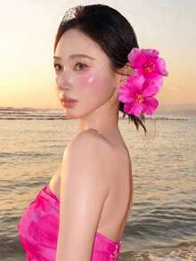 1/2件裝玫瑰紅扶桑花髮夾，大尺寸夏威夷花卉髮簪，夏季海灘度假造型飾品，熱帶風髮飾 - 玫紫色 - 查看 2