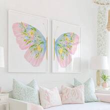 1/2pcs Framed/Unframed Blue & Pink Fantasy Butterfly Vintage Canvas Poster, Abstract Butterfly Wings Academic Style Wall Art Decor, Aesthetic Decoration For Girls Room, Nursery, Dorm, Children's Room, Bedroom, Modern Home Decor - Poster - View 4