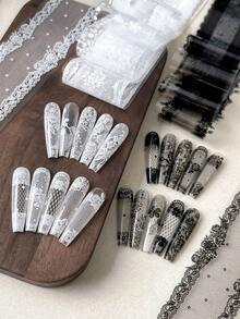 10pcs Mixed Lace Pattern Nail Art Transfer Paper Black White Rose Polka Dot Grid Nail DIY Decoration Stickers - Multicolor - View 10