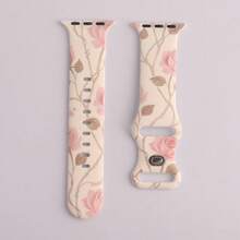 Sports Watch Band Compatible With Apple Watch Series 9/8/7/6/5/4/3/2/1/SE/Ultra (Unisex); Compatible With 38mm/40mm/41mm/42mm/44mm/45mm/49mm Sizes; Butterfly Buckle Design; Available In Daisy, Vintage Rose, Poppy, Pink Rose, And Peony Floral Print Styles; Made Of Silicone - Pink Rose - View 5