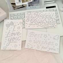 [Back To School]4 Sheets Alphabet Letter Rhinestone Stickers Silver Self-Adhesive Pearl Gem Decals Sweet Phrase Heart Star Crystal Stickers For Goo Card Scrapbook Gift Box Phone Case DIY Crafts Birthday Wedding Party Decor - Silver - View 10