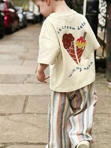 Young Boy Casual Fun Print Crew Neck Short Sleeve Pullover T-Shirt Summer Top - Apricot - View 4