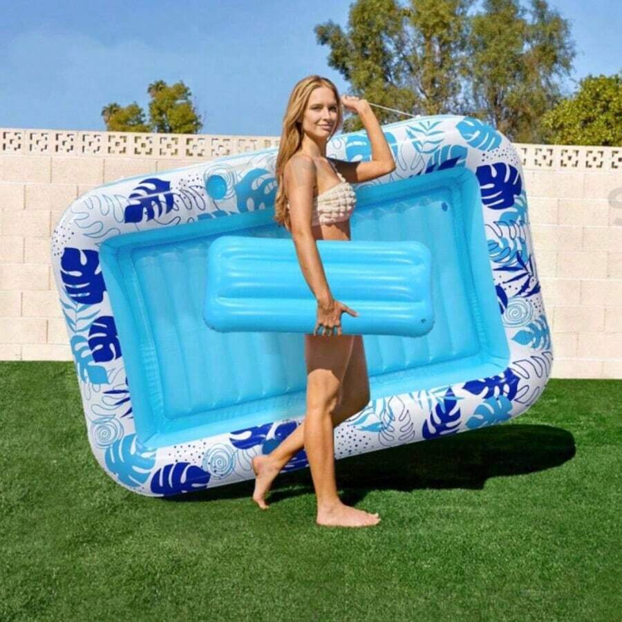 Cama flotante inflable de agua con diseño de hoja de tortuga cuadrada, de PVC grueso, para tomar el sol (Estilo/Color enviado al azar) - Multicolor - Ver 1