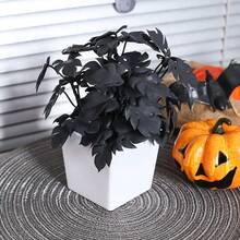 1/2 Pot 7inch (H) Artificial Monstera Leaf Black Planter Home Halloween Party Desktop Scene Decoration Ornament - Black - View 2