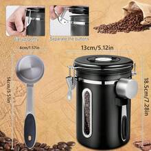 1,8 L Luftdichter Edelstahl-Kaffeebehälter Mit Vakuumsiegel & Löffel, Frischhaltedose Für Bohnen, Tee, Nüsse &  – Ideal Für Home-Baristas, Espresso-Fans & Stilvolle Küchenarbeitsplatten-Ästhetik - Schwarz - Übersicht 3