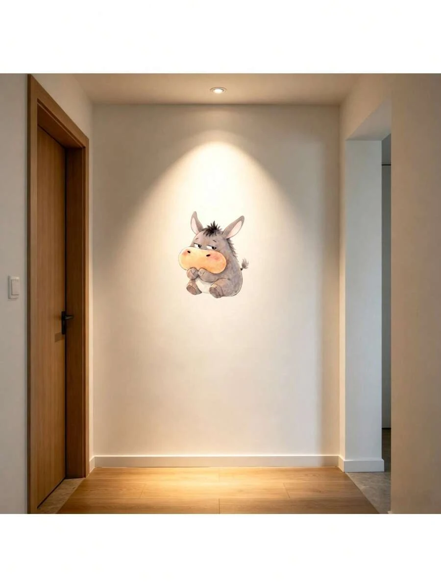 1pc Watercolor Grumpy Donkey Wall Decal, Cute Blush Cheeks Mini Donkey Sitting Pose, Peel And Stick Removable Vinyl Wall Sticker, Suitable For Entryway, Hallway, Bedroom, Living Room, Daycare, Fun Cartoon Animal Wall Mural Decor - A Grumpy Donkey - View 1