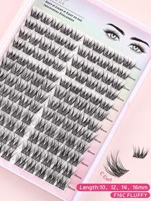 Individual Fluffy Lashes,Lash Clusters D Curl,12 Rows 12-16MM Mixed Lash Extensions,Soft And Natural Fluffy False Eyelashes Individual DIY Eyelash Extension At Home(F16) - C/D MIX - View 5