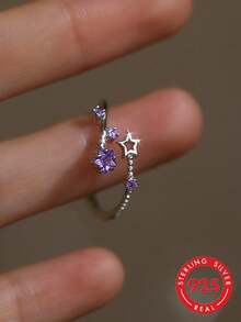 1 buah Cincin Terbuka Bintang Lima Sudut Manis dan Segar dari Perak Sterling S925, Bertatahkan Zirkonia Kubik Sintetis Mengkilap, Cincin Jari Telunjuk Desain Minimalis Lucu dan Modis Gaya Ins Cold, Cocok untuk Pesta, Liburan, dan Pemakaian Sehari-hari, Hadiah Musim Wisuda - Bintang - View 7