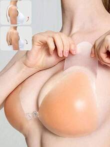 1 Pair Back-Gathering Invisible Adhesive Lift-Up Push-Up Bra, Suitable For Wedding And Swimwear - Champagne - View 1