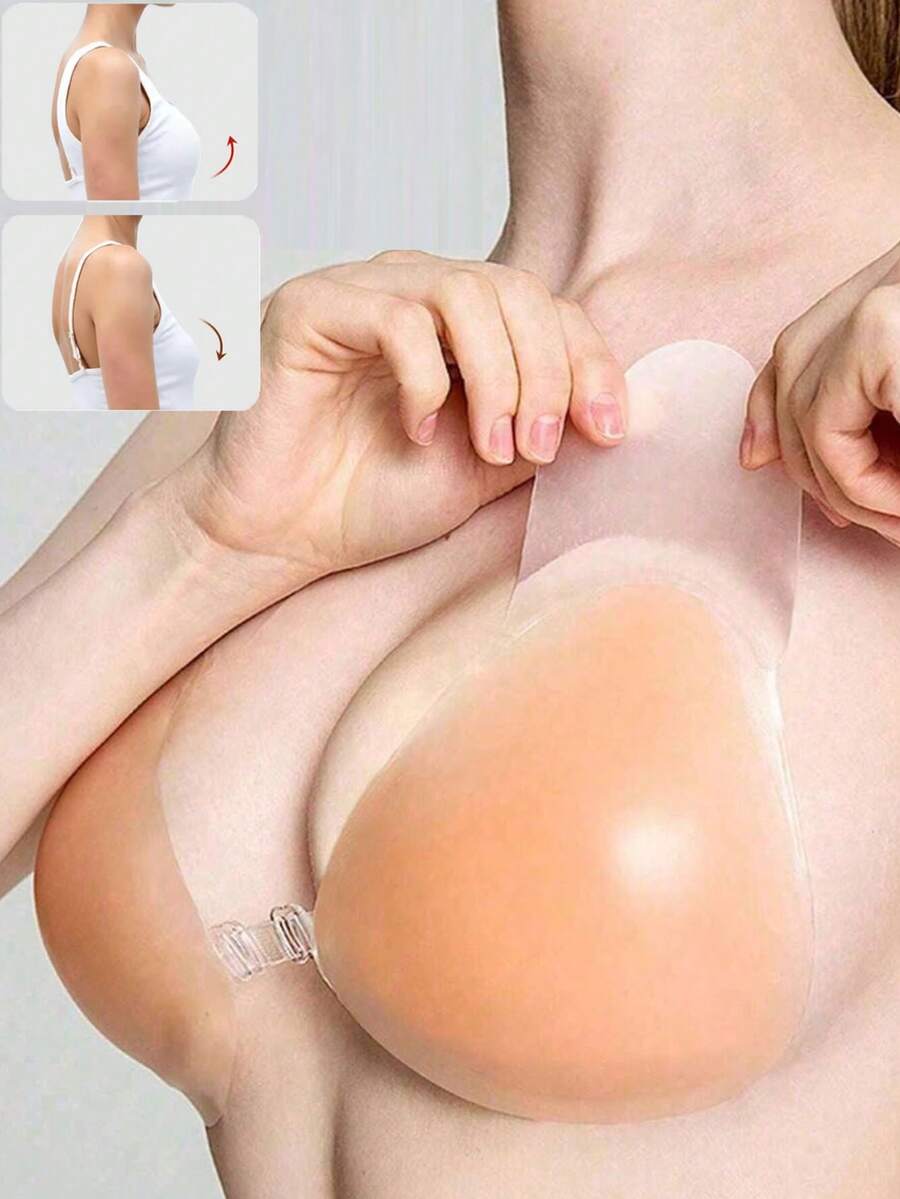 1 Pair Back-Gathering Invisible Adhesive Lift-Up Push-Up Bra, Suitable For Wedding And Swimwear - Champagne - View 1