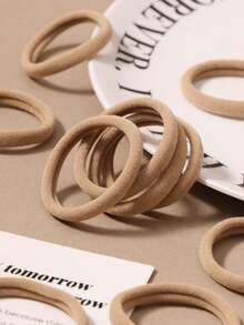 50入女童返校簡單實用髮圈，日常居家髮飾配件 - 卡其色 - 查看 4