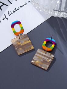 1 Pair European And American Fashion Cute Elegant Rainbow Color Acetate Geometric Earrings - Multicolor - View 3