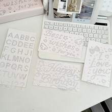 [Back To School]4 Sheets Alphabet Letter Rhinestone Stickers Silver Self-Adhesive Pearl Gem Decals Sweet Phrase Heart Star Crystal Stickers For Goo Card Scrapbook Gift Box Phone Case DIY Crafts Birthday Wedding Party Decor - Silver - View 16