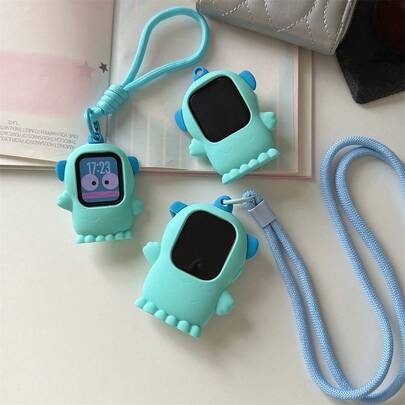 SANRIO 3D Cartoon Character Silicone Watch Case With Long Lanyard Short Wrist Strap S//L Size, Cute Hanton Hangyodon Protective Bumper Cover Fit Watch SE S7 S8 S9 S10 Ultra, Unisex Portable Shockproof Watch Case Daily School Travel Outdoor