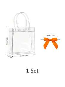 12pcs/6pcs/1pc Clear PVC Gift Bags With Bow, Small Party Favor Bags, Transparent Cookies Candy Goodie Bag, Tote Gift Bag, Perfect For Autumn Wedding, Birthday, Halloween, Thanksgivings Falls Party Supplies - Clear Gift Bag + Orange Bow - View 12
