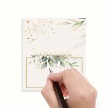 50入 DIY 婚禮座位卡－可客製化摺疊名卡，金色邊框搭配綠植設計，適用於婚禮餐桌、宴會、週年紀念與活動，高級紙質 - A - 查看 6