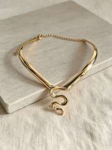 1pc Fashionable Elegant V-Shaped Snake Choker Necklace Suitable For Daily Wear And Party - Gold - View 4