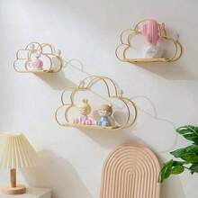 Estantería de pared sin taladro para habitación infantil, estante decorativo de hierro, organizador de almacenamiento montado en la pared para dormitorio - Dorado - Ver 1
