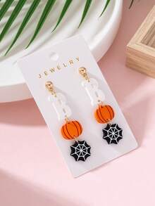 1 Pair Halloween BOO Pumpkin Spider Web Enamel Faux Soft Clay Texture Design Women's Fashion Jewelry Earrings, Perfect Gift For Holiday Parties - Multicolor - View 3