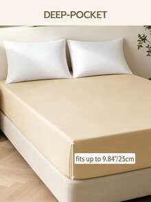 1pc Solid Color 25cm Deep Pocket Fitted Sheet, Soft & Breathable Mattress Protector, Suitable For All Bed Sizes, Dorm & Home Bedding Decor - Beige - View 4