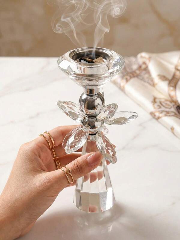 1pc Glass Incense Burner, Crystal Lotus Incense Burner, Made Of High Transparency Cut Crystal Lotus Shaped Incense Burner, Back To School Gift, Home Decor, Living Room Accessory, Valentine's Day Gift/Saudi Arabia, National Day, Wealthy, Hallway Decoration, Bedroom Home Decor, Living Room Decoration And Accessories, Room Decoration Incense Burner