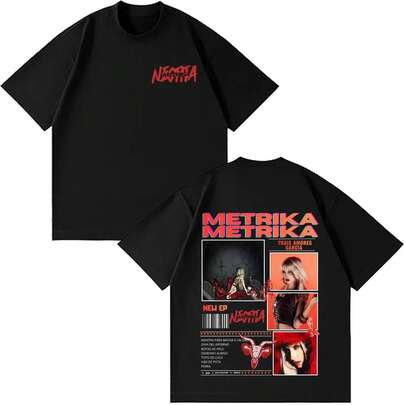 Camiseta de Impresión de la Gira del Nuevo Álbum de Singer Metrika para Hombres y Mujeres, Camiseta Estética, de Manga Corta, de Algodón Suelto Casual Hip-Hop