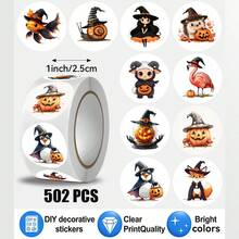 502 Pcs/Roll Halloween Element Animal Pattern Stickers, 10 Assorted Styles, Gift Wrapping Labels, Scrapbooking Stickers, Planner Gift Wrapping, Paper Craft Decoration, Party Gifts, Gift Box Decoration And Reward Stickers - Multicolor - View 11