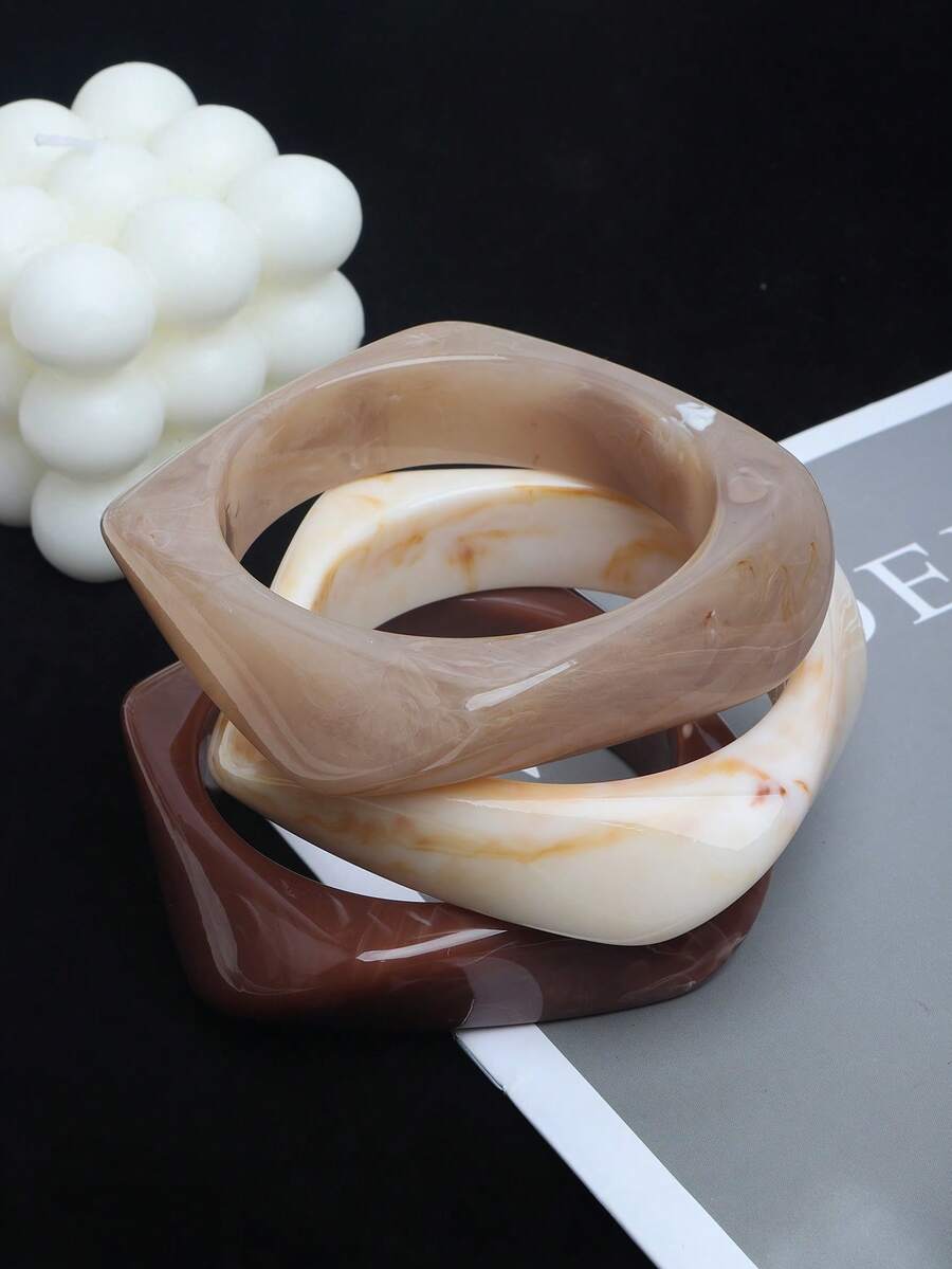 3pcs Exaggerated Asymmetric Acrylic Translucent Bracelets, Suitable For Women, Versatile And Personalized, Daily Wear - Multicolor - View 1