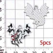 5/10pcs Silver Tone Enamel Dragon Charms Gothic Flying Dragon Pendants Rose Flame Design For DIY Earring Necklace Jewelry Making Supplies - Black - View 19
