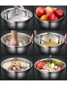 Stainless Steel Mixing Bowl With Lid, Thickened, For Dough Kneading, Kitchen Cooking, Vegetable Washing And Soup, Household Use - View 6