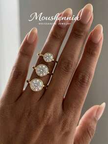 MOUSHEENIA Classic 1ct/2ct/3ct Multi-Shape Moissanite Bezel-Set Engagement Ring 925 Sterling Silver 18K Gold Plated Single Stone Women's Delicate Wedding Band - Yellow Gold - View 5