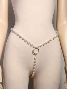 1pc Sexy Women's Faux Pearl Thong Underwear Chain, Fashionable Women's Rhinestone Body Chain, Shiny Gold/Silver Available, Bikini, Sexy Lingerie Accessory, Beachwear, Rave Outfit, Role Play, Nightclub, Date Night, Valentine's Day, Holiday Celebration Accessory, Sexy Dress Accessory - Multicolor - View 1