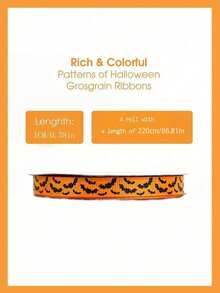 1 pieza Cinta decorativa con patrón de murciélago de Halloween, cinta para envolver regalos, cinta de decoración festiva, caja de regalo de joyería, cinta para accesorios de cabello DIY. Adecuada para días festivos. Múltiples estilos disponibles. - A - Ver 6