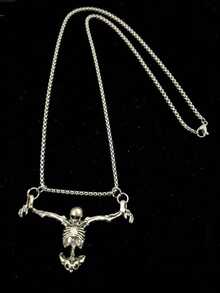 1 Collier pendentif gothique crâne sombre, chaîne de clavicule personnalisée punk hip-hop, accessoire d'Halloween - Argent - Voir 3