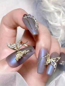 10pcs Nail Art Nail Y2K Charm Sweet Cool Style Nail Accessories Three Dimensional French Butterfly Shining Nail Gem DIY Nail Shop Special, Suitable For Beautiful Women's Exclusive Charm And Heartbeat - Multicolor - View 3