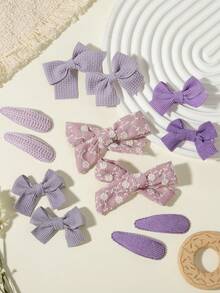12pcs Multi-Card Combination Macaron Floral Waffle Bow Hair Clips Set, Suitable For Back To School Season - Mixed color - View 8