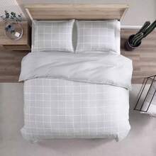 Queen Size Zander Microfiber Duvet Cover Set |   White Cityscape Urban Modern Bedding |   Ultra Soft Double Brushed Hotel Quality |   Wrinkle Free Stain Resistant Hypoallergenic |   Machine Washable Easy Care All Season Breathable - White - View 7