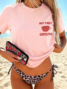 Lustiges Kaffee-Slogan Muster T-Shirt Damen Große Größen Locker Rundhals Kurzarm Kaffeeliebhaber Lässige Mode Minimalistisch Lässiges Top Rosa Sommer - Pink - Übersicht 6
