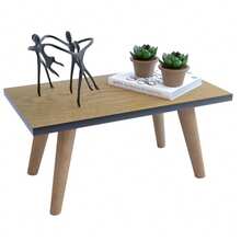Mesa de Centro  Retangular Pequena em Madeira Moderna Mesinha Lateral para Decoração Sala de Estar - freijó - Visão 3