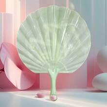 1pc Chinese Style New Faux Jade Shell Fan, Thick Durable Super Cool Vintage Hand Fan, Portable High-End Integrated Fan - Lime Green - View 3