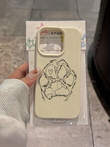 1 pieza Funda de teléfono TPU minimalista personalizada con dibujo de línea blanca de corazón y pata de gato, anti-caída, cobertura completa, compatible con Apple 17 16 15 14 13 12 11 Pro Max Air y Series - Multicolor - Ver 3