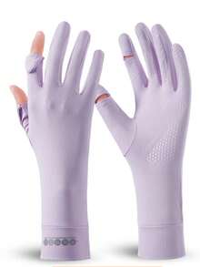 1 Pair Solid Color Casual Polyester Sun Protection Gloves, Lightweight Summer Outdoor Sports Driving Cycling UV Protection Touchscreen Gloves, Women's, Suitable For Travel And Holidays - Multicolor - View 11