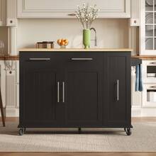Flieks Kitchen Island With Drop Leaf, Storage Trolley With 3-Tier Pull-Out Cabinet Organizer, Internal Storage Rack, Rolling Cart With Towel Holder & 2 Drawers For Dining Room - Black - View 6
